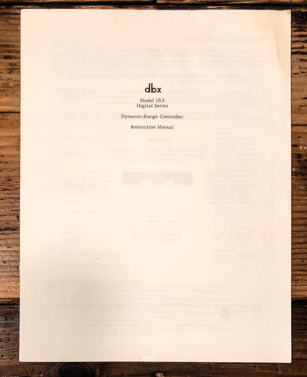DBX Model 1BX Range Controller Owners / User Manual *Original*