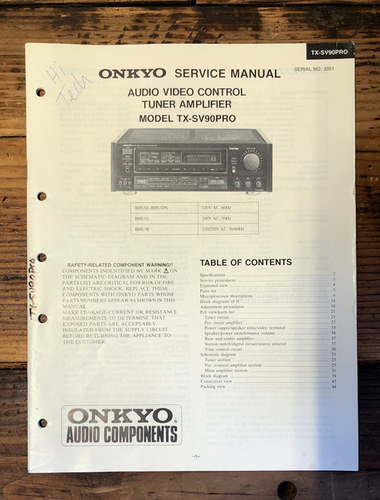Onkyo TX-SV90PRO Receiver  Service Manual *Original*