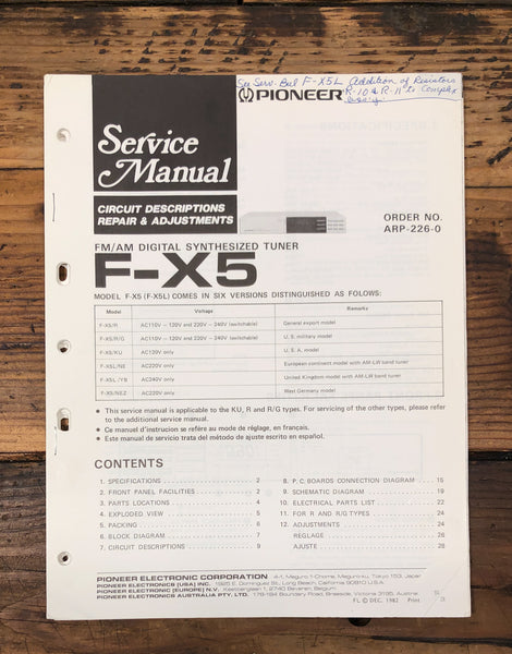 Pioneer F-X5 Tuner  Service Manual *Original*
