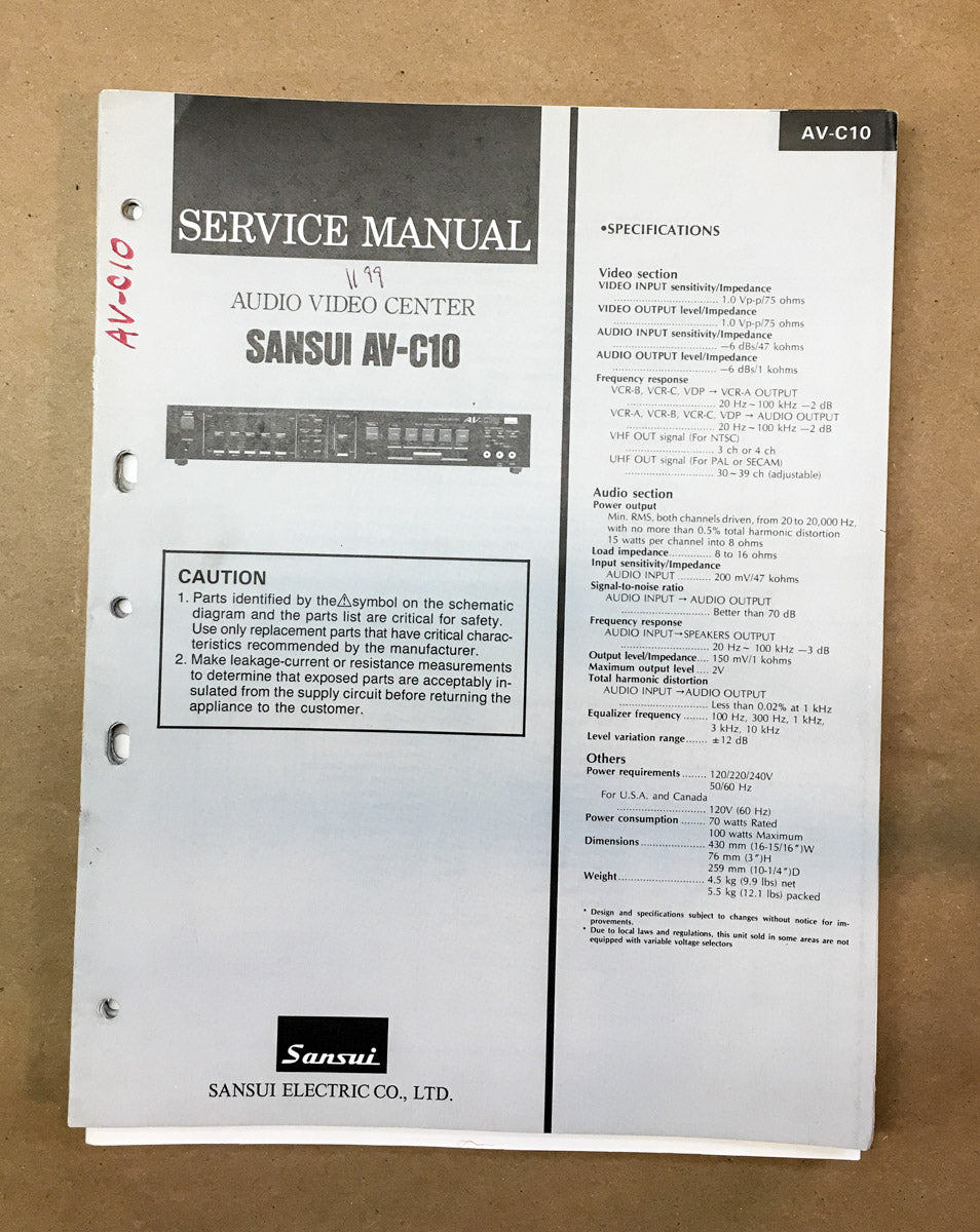 Sansui AV-C10 Audio Video Center  Service Manual *Original*