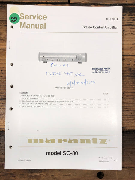 Marantz SC-80 SC-80U Preamplifier  Service Manual *Original*