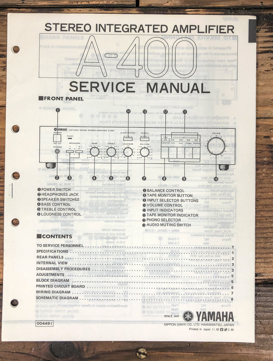 Yamaha A-400 Amplifier Service Manual *Original*