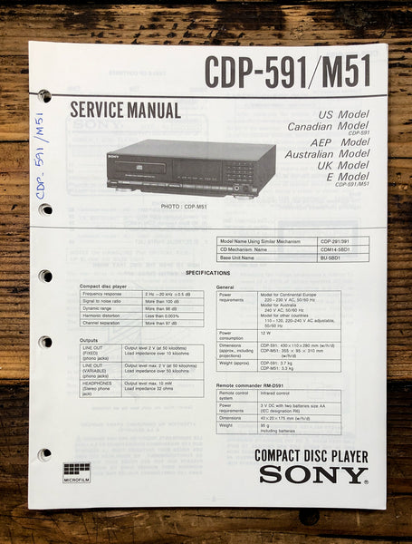 Sony CDP-591 CDP-M51 CD Player  Service Manual *Original*