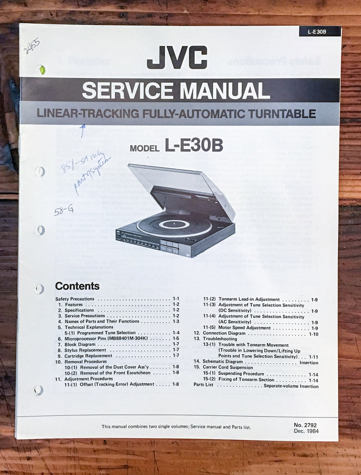 JVC L-E30B Record Player / Turntable  Service Manual *Original*