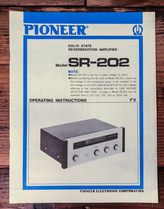 Pioneer SR-202 Reverberation Amplifier Owners / User Manual *Original*