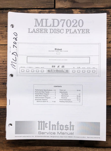 McIntosh MLD-7020 MLD7020 LaserDisc Player  Service Manual *Original*