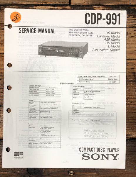 Sony CDP-991 CD Player Service Manual *Original*