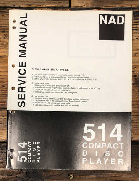 NAD Model 513 CD Player Service Manual *Original*