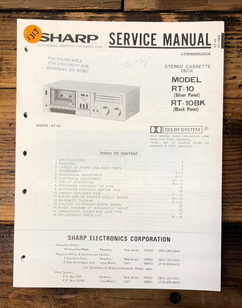 Sharp RT-10 RT-10BK Cassette  Service Manual *Original*