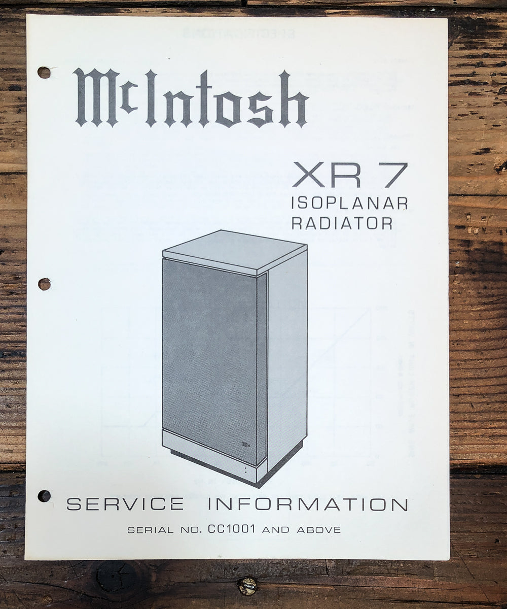 McIntosh XR-7 XR7 Speaker Service Manual *Original*