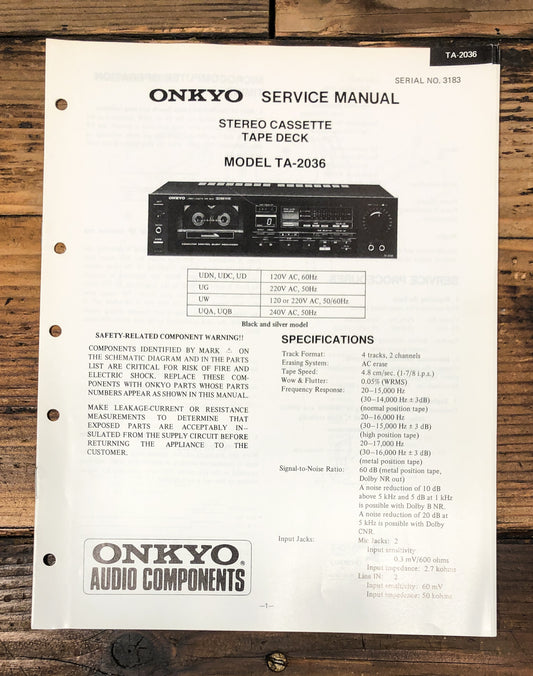 Onkyo TA-2036 Cassette Service Manual *Original*