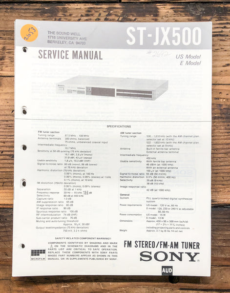 Sony ST-JX500 Tuner  Service Manual *Original*