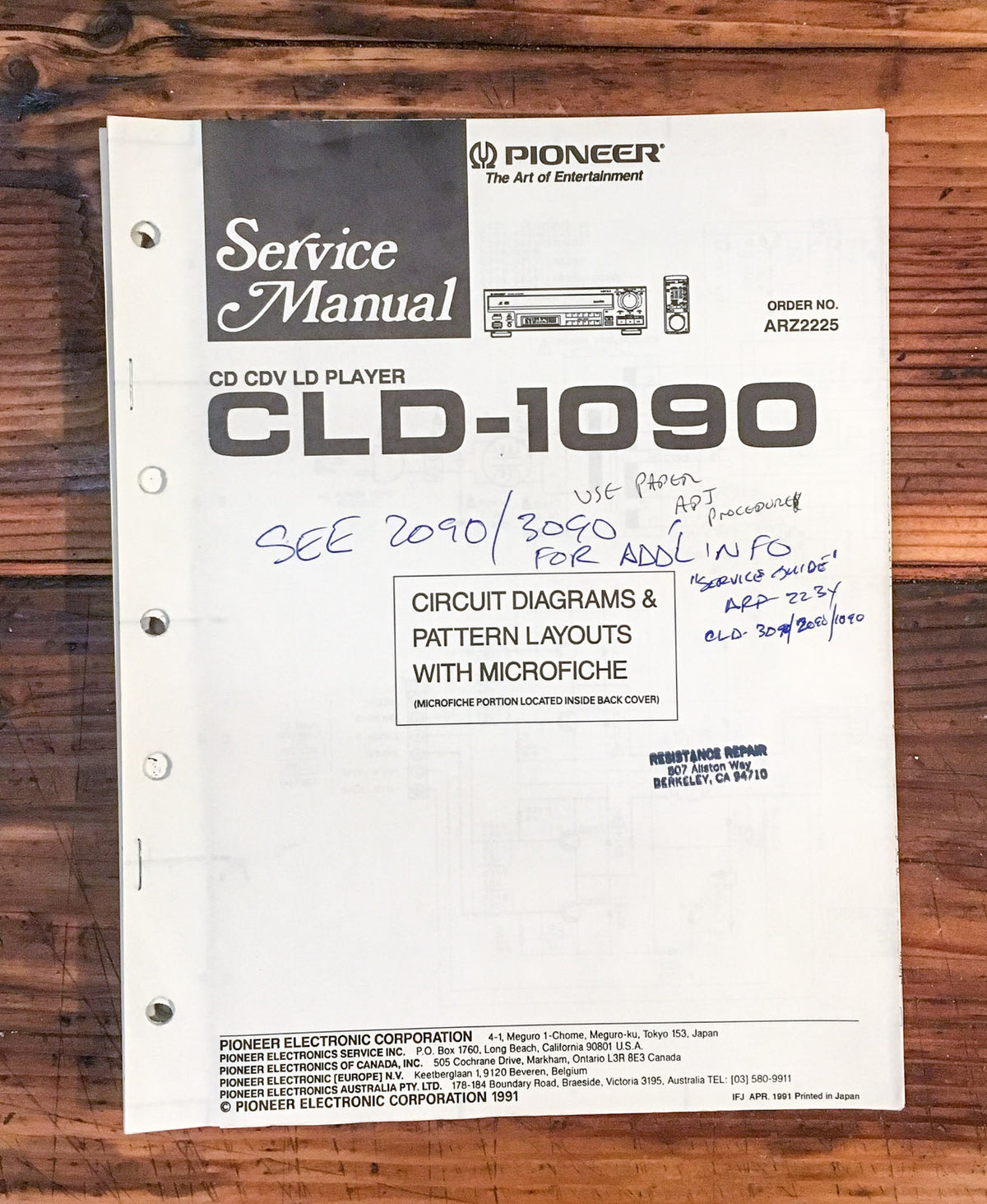 Pioneer CLD-1090 CD CDV LD Player  Service Manual *Original*
