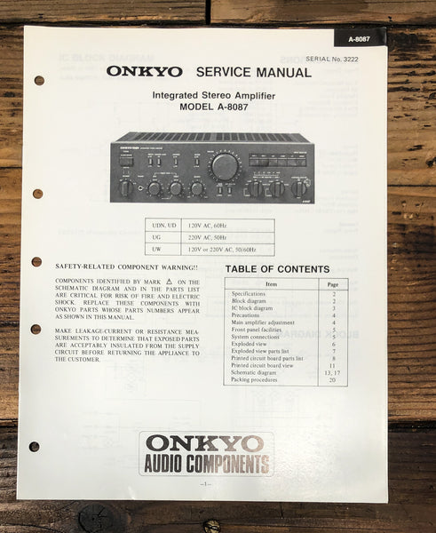 Onkyo A-8087 Amplifier Service Manual *Original*