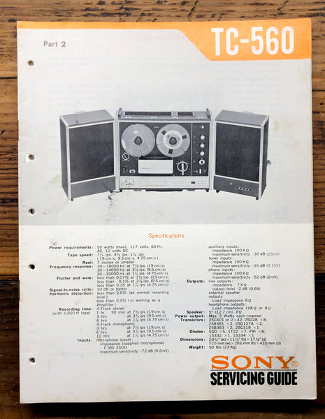 Sony TC-560 Reel to Reel Part 2 Service Manual *Original*
