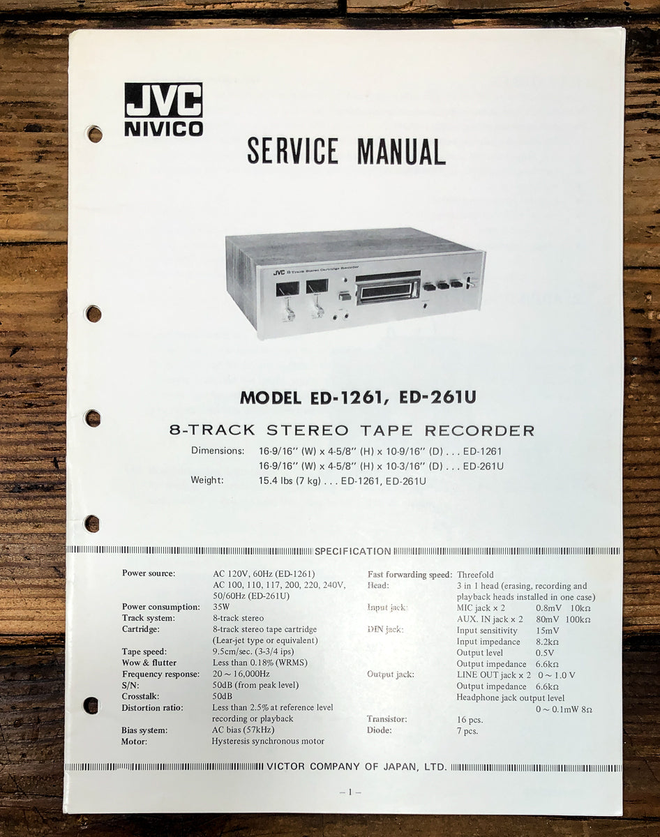 JVC ED-1261 ED-261U Tape Recorder Service Manual *Original*