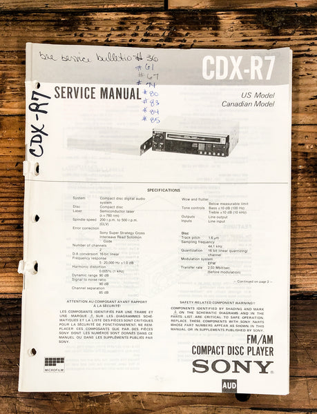 Sony CDX-R7 CD Player  Service Manual *Original*