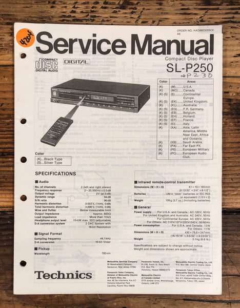 Technics SL-P250 CD Player  Service Manual *Original*