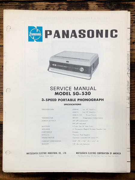 Panasonic SG-530 Record Player / Turntable  Service Manual *Original*