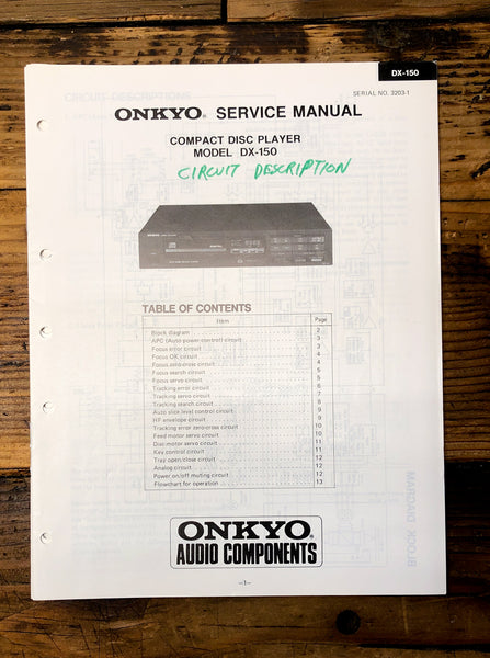 Onkyo DX-150 CD Player  Service Manual *Original*