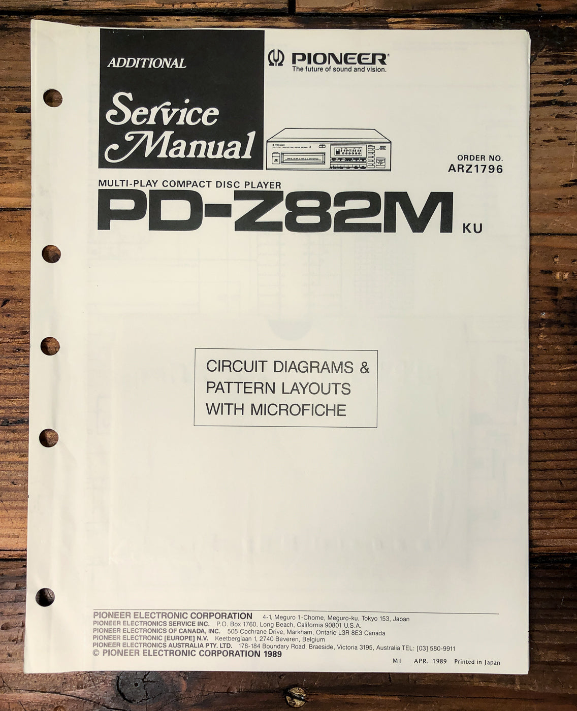 Pioneer PD-Z82M CD Player Supp. Service Manual *Original*