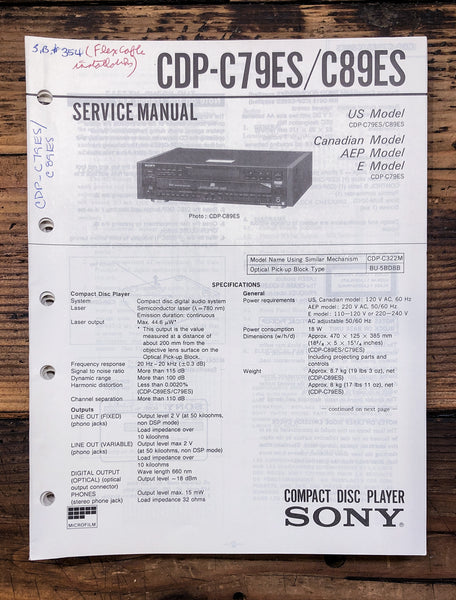 Sony CDP-C79ES CDP-C89ES CD Player  Service Manual *Original*