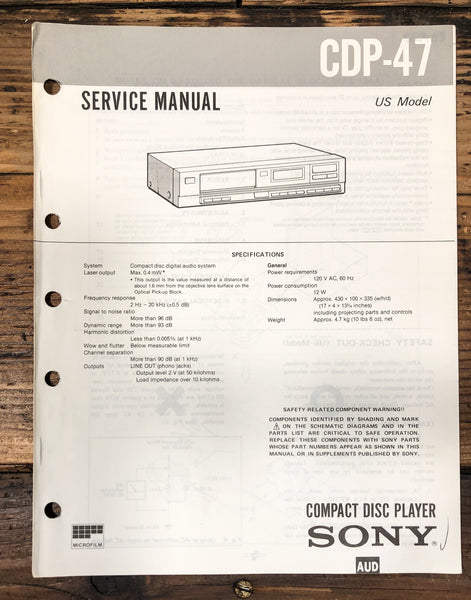 Sony CDP-47 CD Player Service Manual *Original*