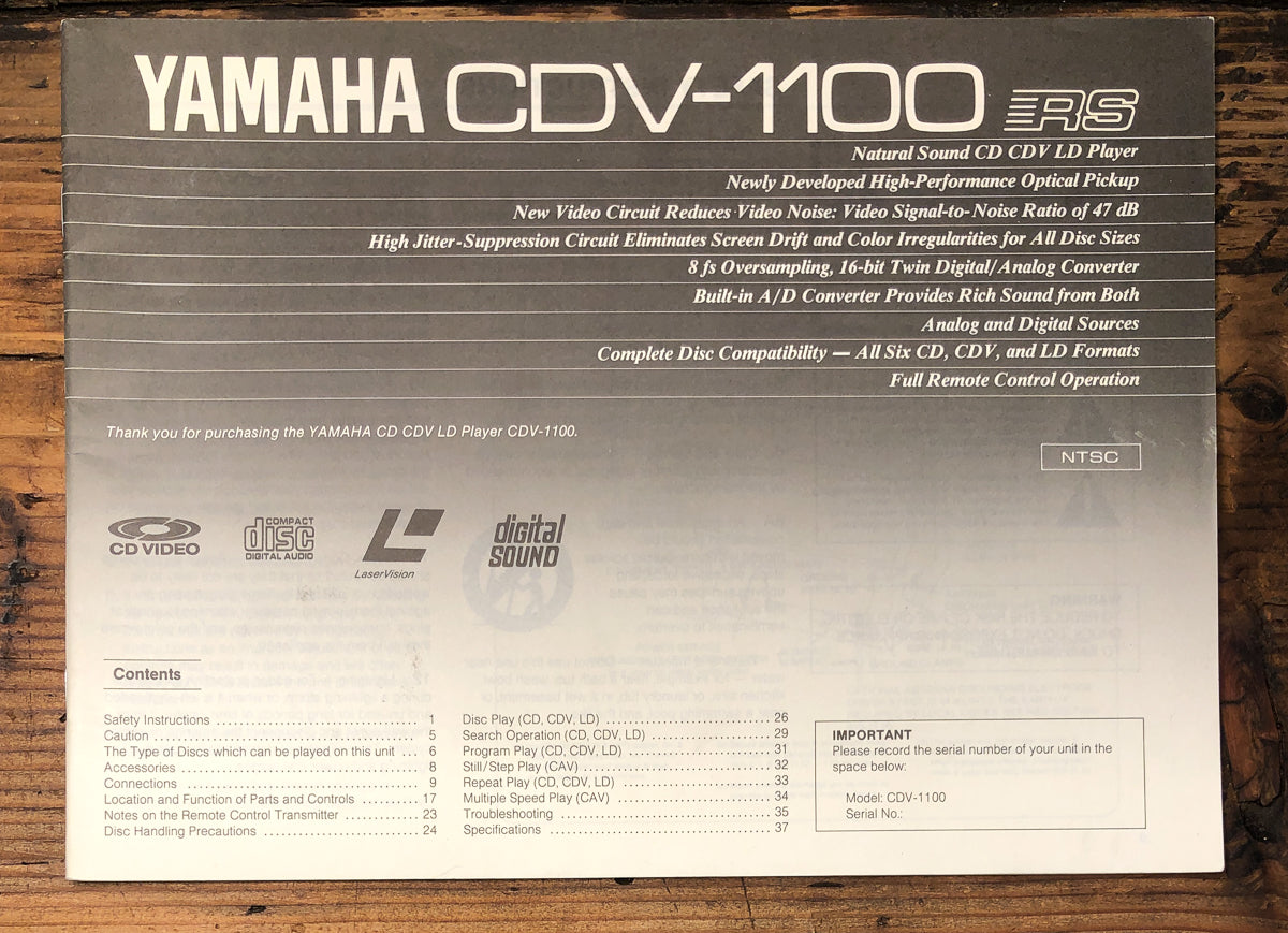 Yamaha CDV-1100 CD CDV LD Player Owners / User Manual *Original*
