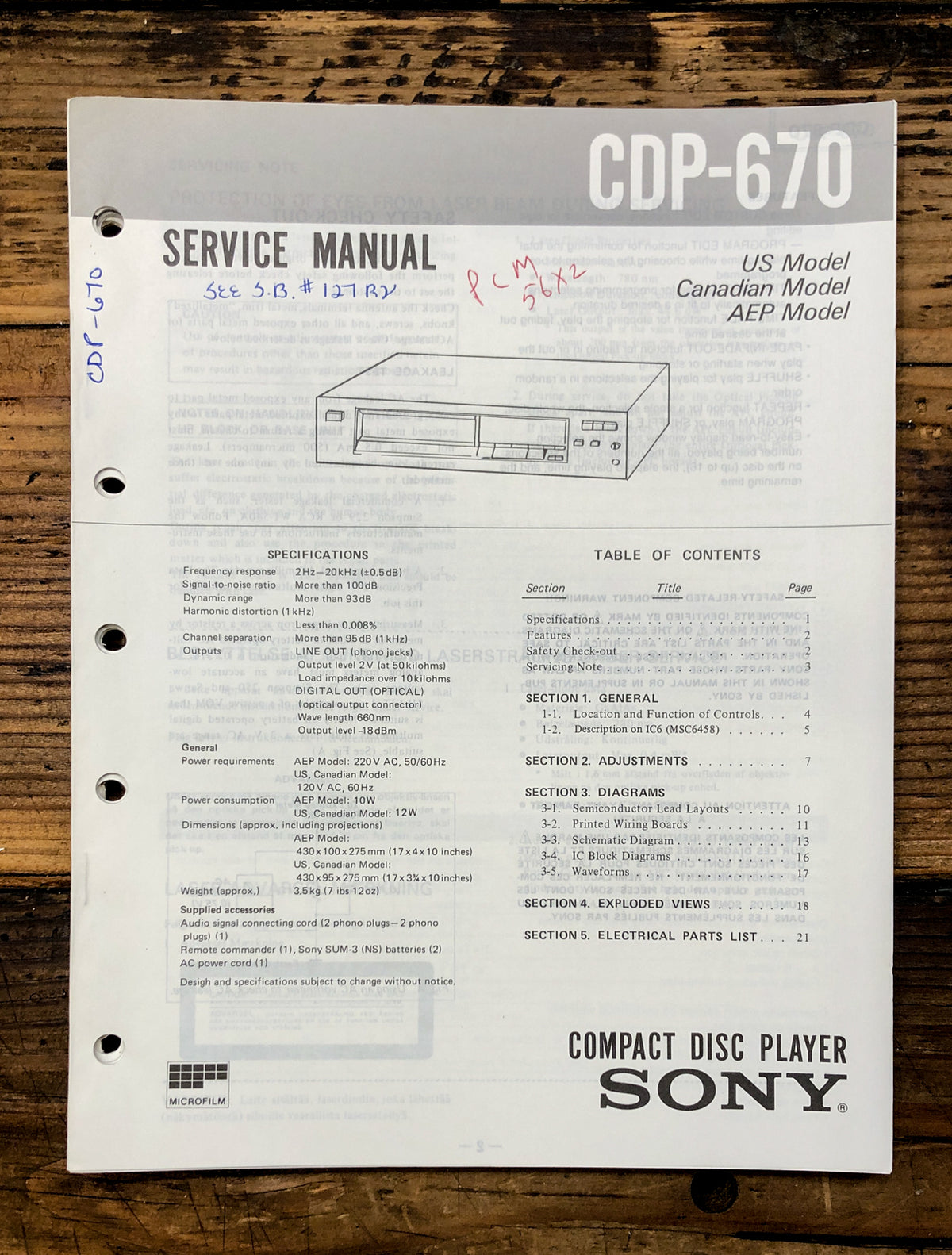 Sony CDP-670 CD Player  Service Manual *Original*