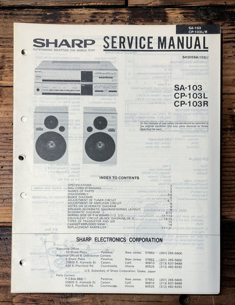 Sony SA-103 CP-103L CP-103R Amplifier / Receiver  Service Manual *Original*