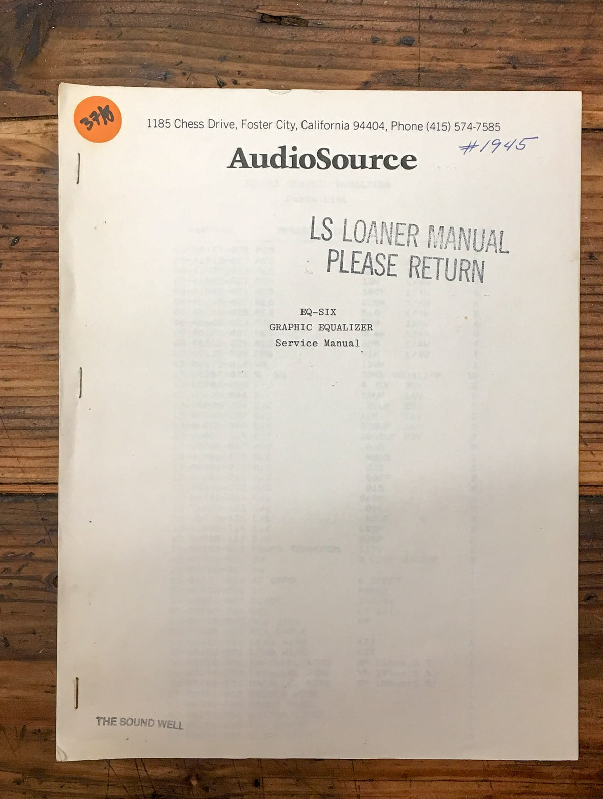 AudioSource EQ-Six EQ-6 Equalizer  Schematics Manual *Copy*