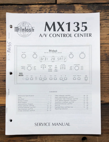 McIntosh MX135 MX-135 AV Control Center  Service Manual *Original*