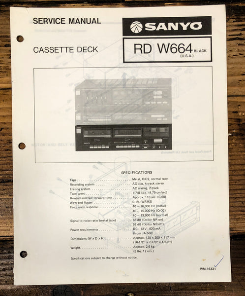 Sanyo RD W664 RD-W664 Cassette Service Manual *Original*