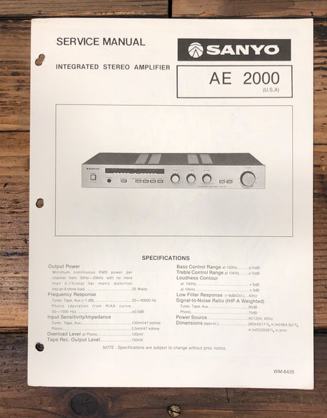 Sanyo AE2000 AE-2000 Amplifier Service Manual *Original*