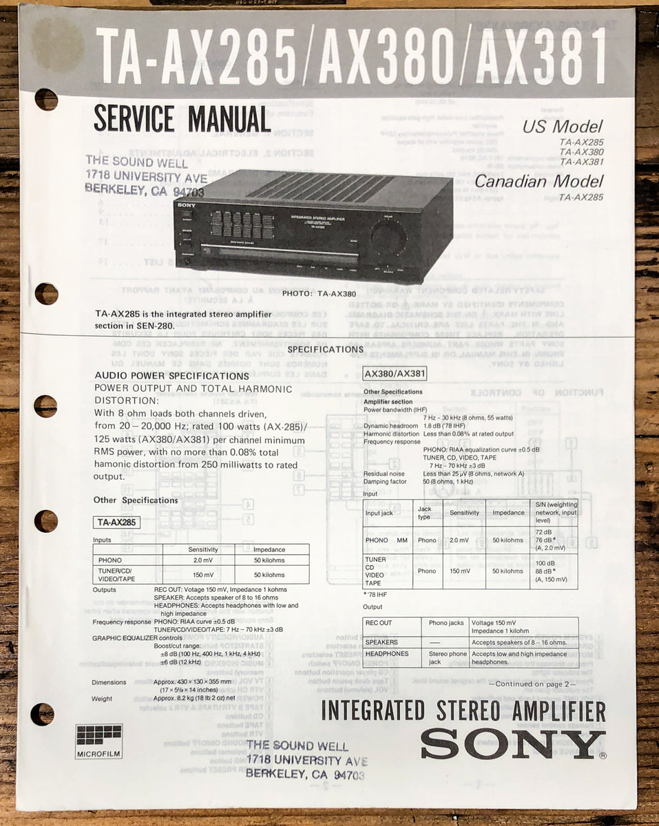 Amplifier Service Manual *Original* – Vintage Audio Store - Vintage ...