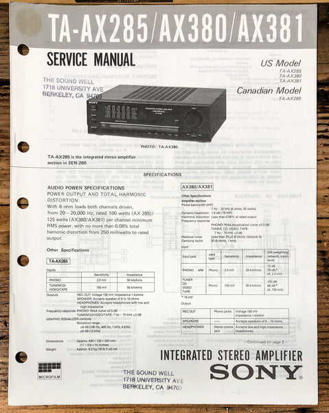 Sony TA-AX285 TA-AX380 TA-AX381 Amplifier  Service Manual *Original*