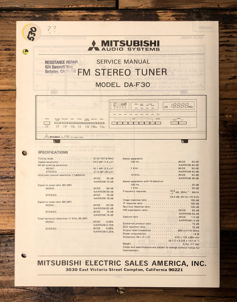 Mitsubishi DA-F30 Tuner  Service Manual *Original*