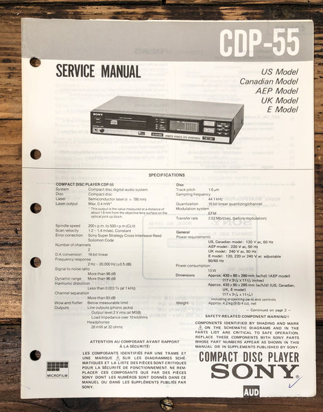 Sony CDP-55 CD Player Service Manual *Original*