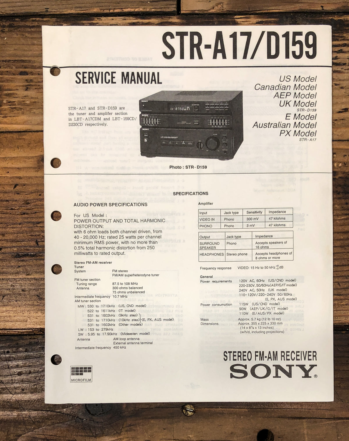 Sony STR-A17 STR-D159 Receiver Service Manual *Original*