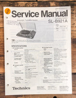 Technics SL-B921A Record Player / Turntable  Service Manual *Original*