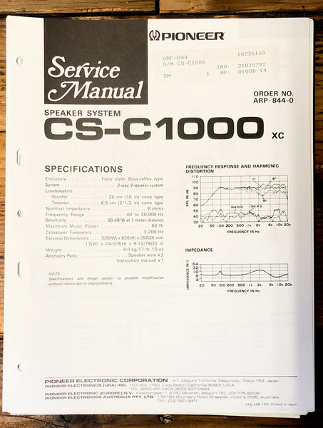 Pioneer CS-C1000 Speaker  Service Manual *Original*