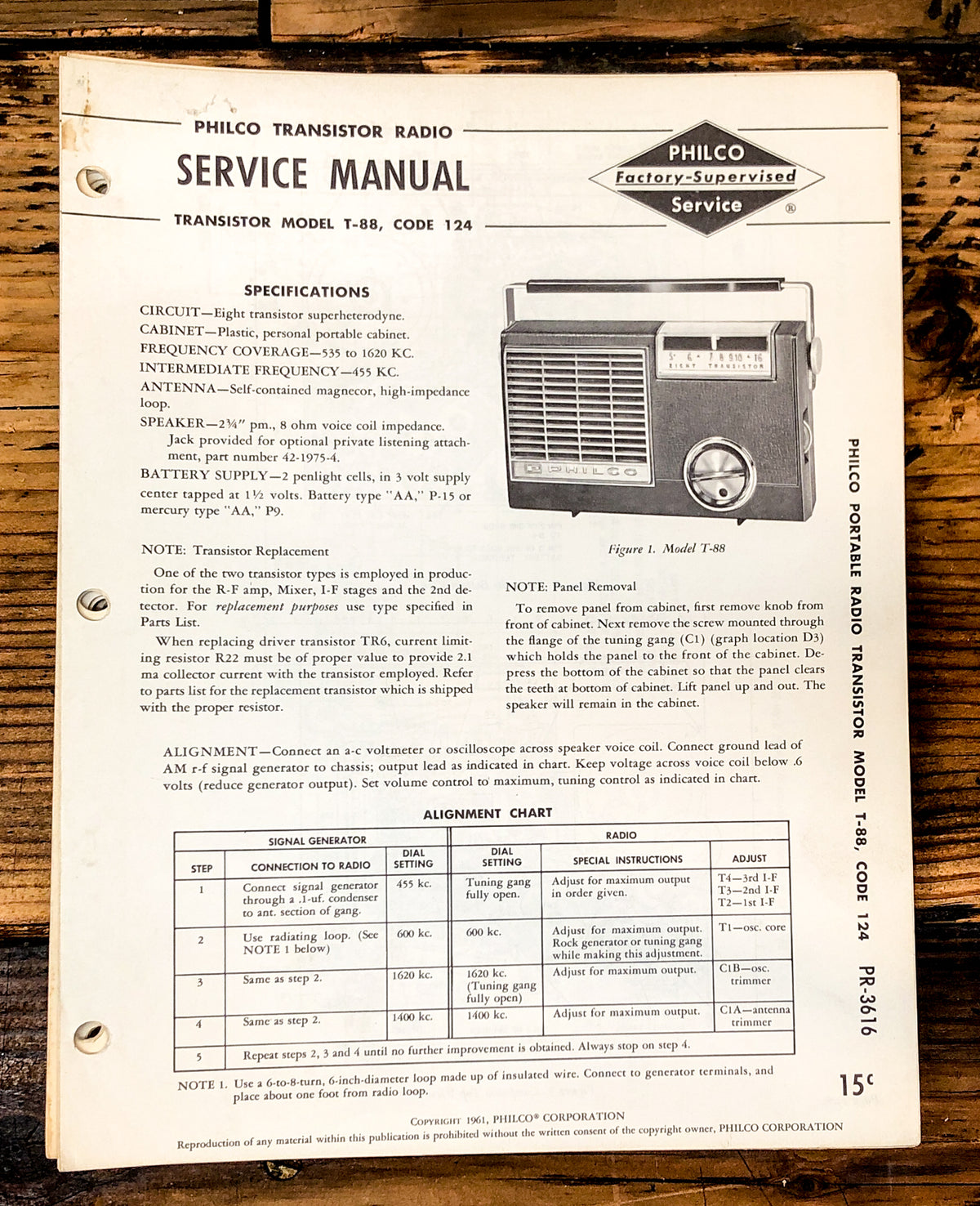 Philco Ford T-88 Code 124 Radio Service Manual *Original*