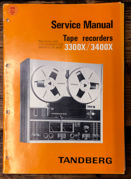 Tandberg Model 3300X 3400X Reel to Reel  Service Manual *Original*