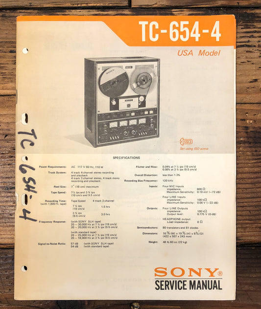 Sony TC-654-4 Reel to Reel Service Manual *Original*