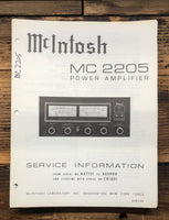 McIntosh MC2205 MC-2205 Amplifier  Service Manual *Original*