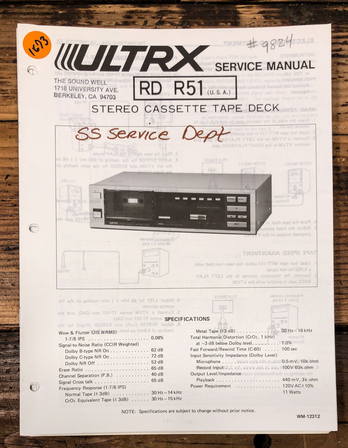 Sanyo ULTRX RD R51 Cassette Service Manual *Original*