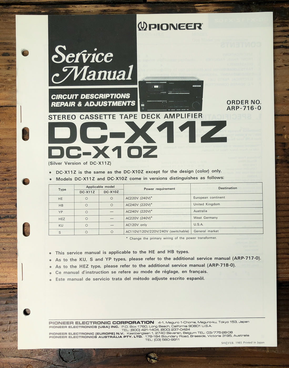Pioneer DC-X11Z DC-X10Z Cassette Deck Amplifier Service Manual *Original*