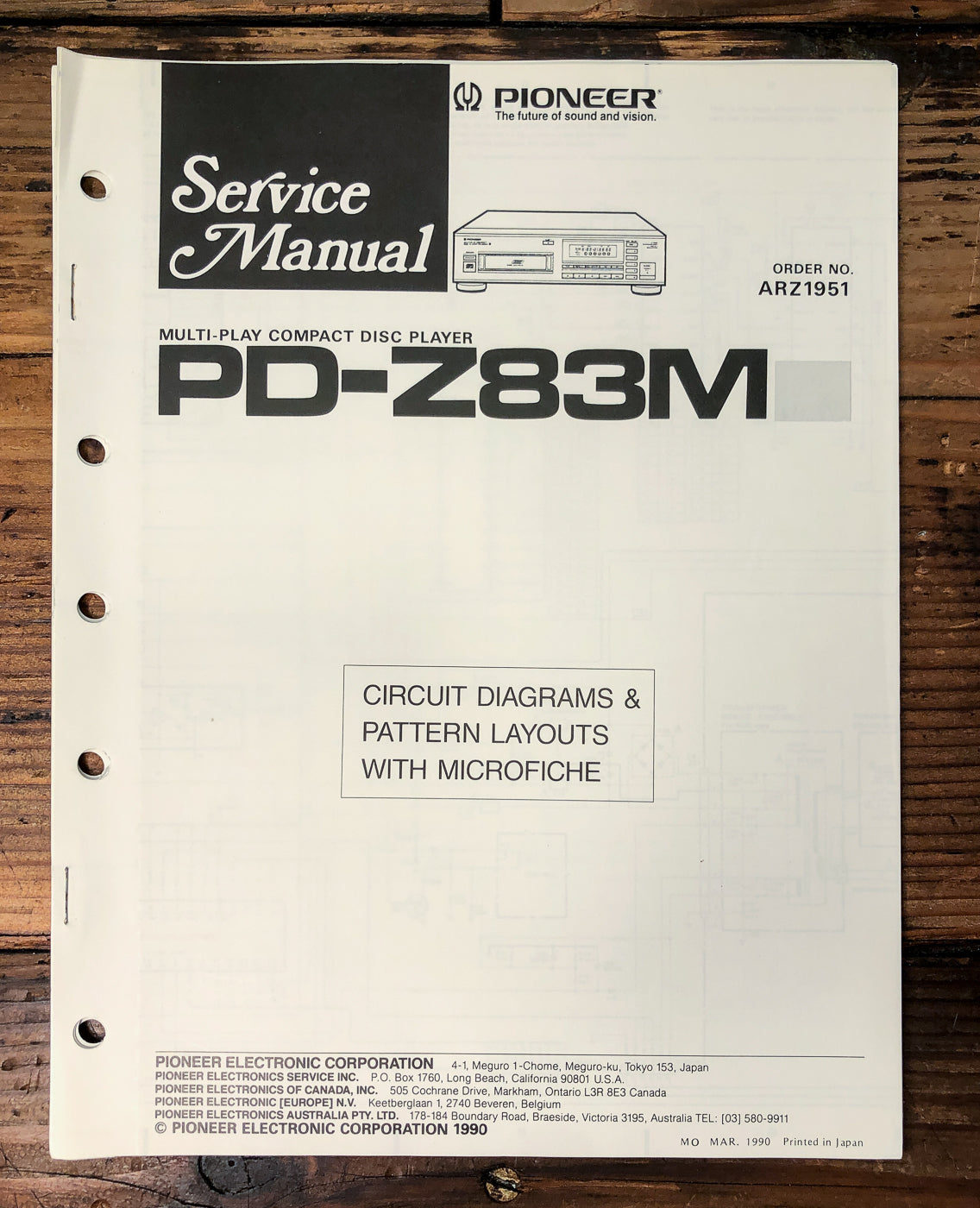 Pioneer PD-Z83M CD Player Service Manual *Original*