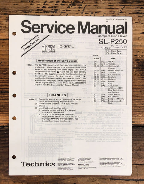 Technics SL-P250 CD Player Supp. Service Manual *Original*
