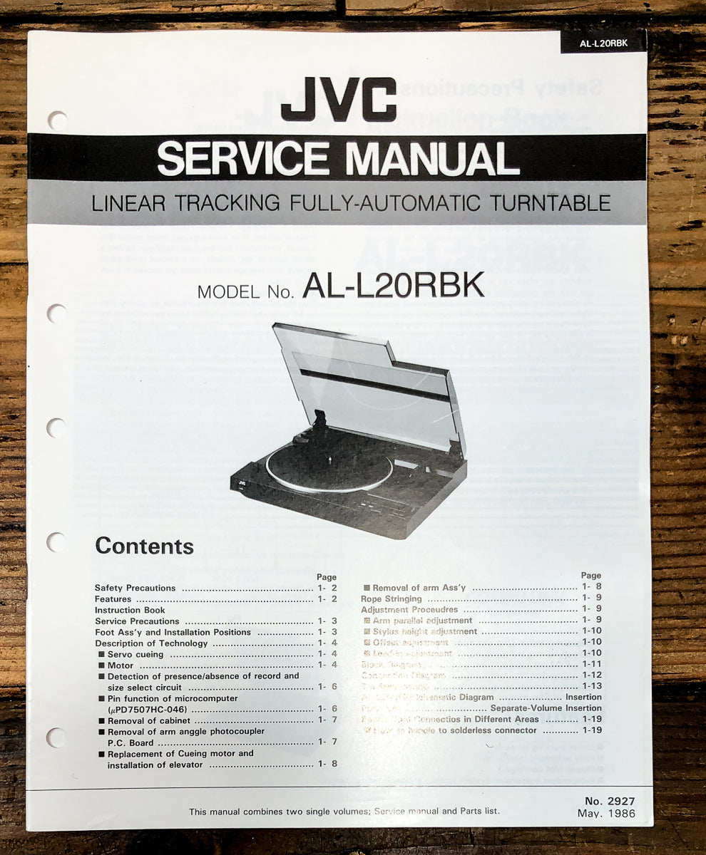 JVC AL-L20R -L20RBK Record Player / Turntable Service Manual *Original*